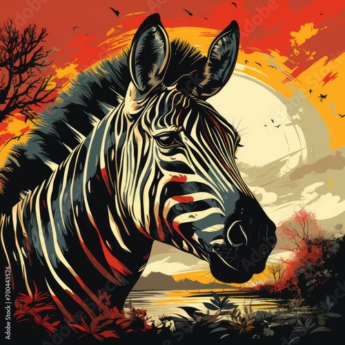  Art life of zebra in nature  Art of life animal block print style Art