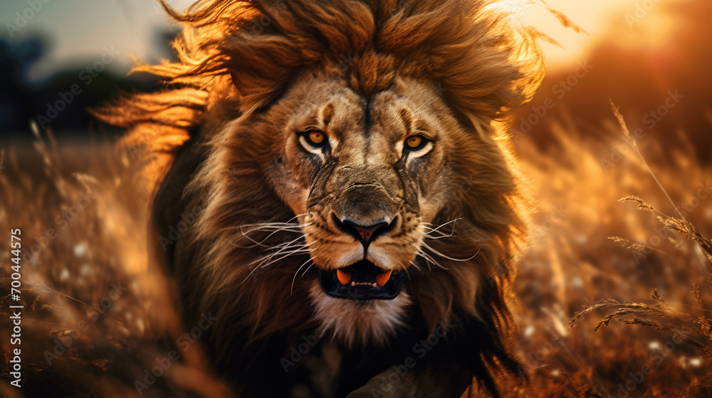 Lion head image, fierce and cool, illustration, Generate AI.