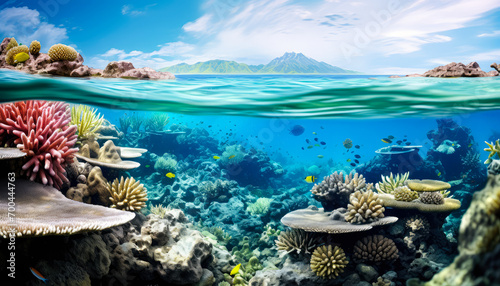Group of Marine Wildlife in the Beautiful Underwater Coral Reef