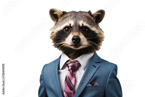 raccoon in neat suit, transparent background. ai generative image