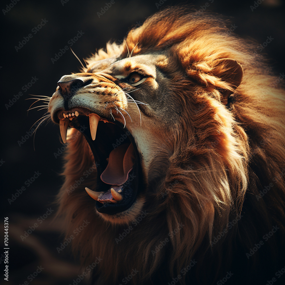 mascot logo of a lion head, side, vector, simple realistic detail, shading detal, Generate AI. - obrazy, fototapety, plakaty 