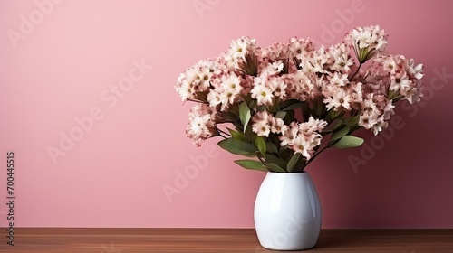 Pink flowers on a pink background, Closeup, Empty place for inspirational text, lovely quote or positive sayings, AI generative.