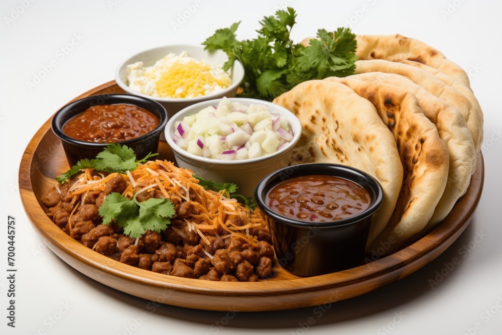 Indian food thali with north Indian cuisine isolated on white background Indian food thali with north Indian cuisine isolated on white background
