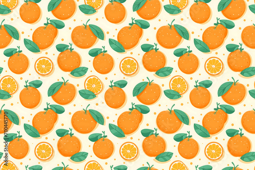 Seamless orange slices pattern, ideal for a vibrant kitchen wallpaper or cheerful citrus-themed textile designs.