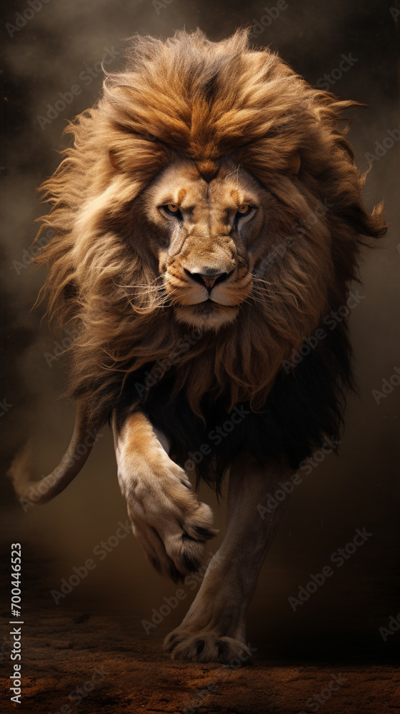 Lion head image, fierce and cool, illustration, Generate AI.