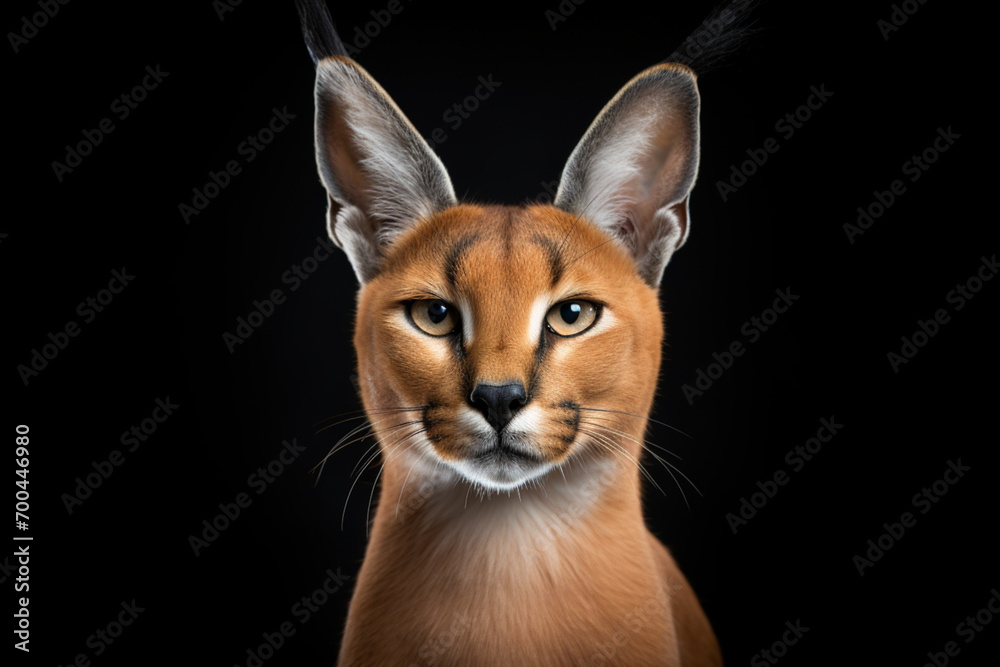 Fototapeta premium Caracal close-up portrait on a black background.