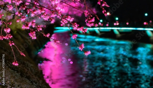 桜が舞い散る湖畔の道 © megumin