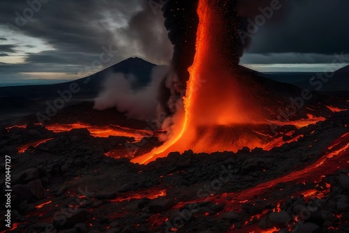  a vivid picture of volcanic erruption with lava spilling out in a surreal manner