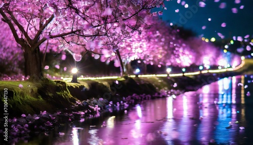 桜が舞い散る湖畔の道 © megumin