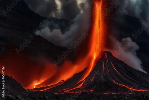  a vivid picture of volcanic eruption with lava spilling out in a surreal manner