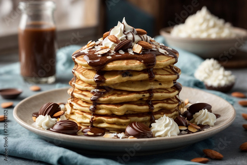 pancakes with whipped cream and syrup