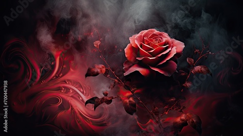 The Smoky Elegance of Love: A Red Rose in Valentine's Embrace. A poetic and atmospheric picture of a red rose enveloped in smoke, capturing the essence of Valentine's Day