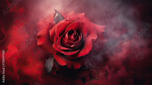 The Smoky Elegance of Love: A Red Rose in Valentine's Embrace. A poetic and atmospheric picture of a red rose enveloped in smoke, capturing the essence of Valentine's Day