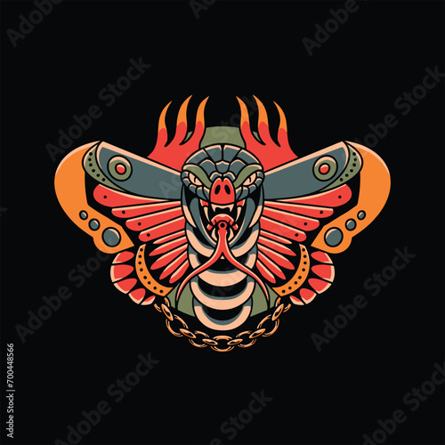 snake butterfly tattoo vector design