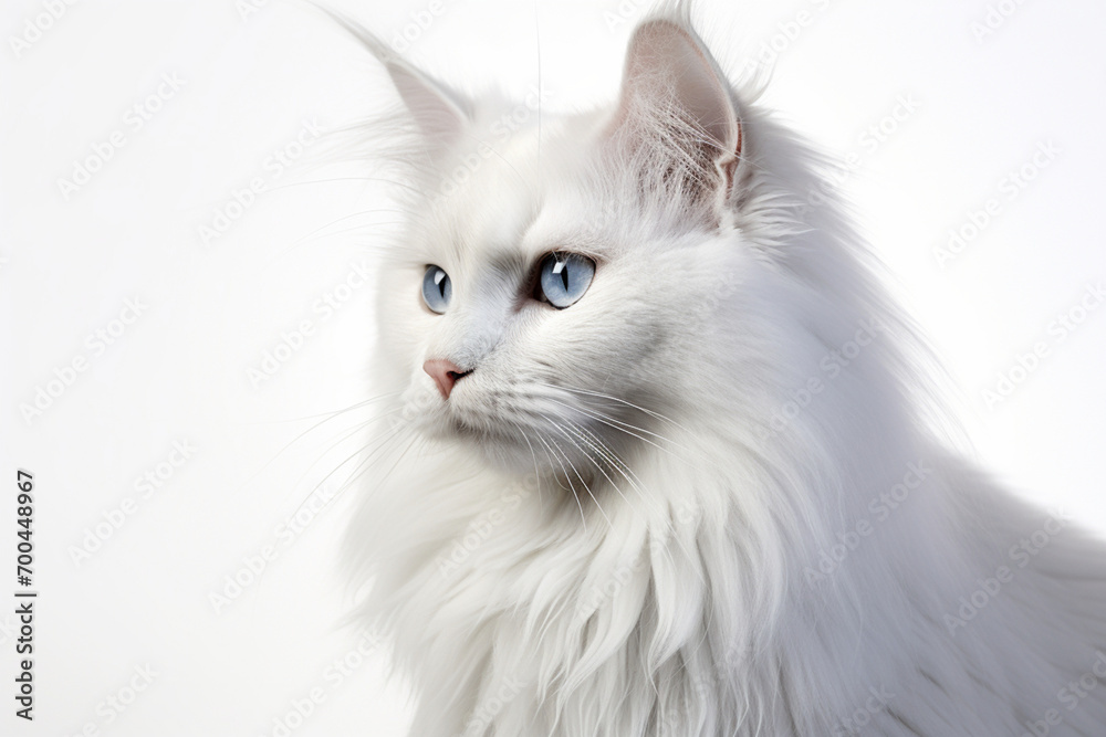 Turkish Angora cat close-up portrait on a white background. Turkish Angora cat close-up portrait on a white background.