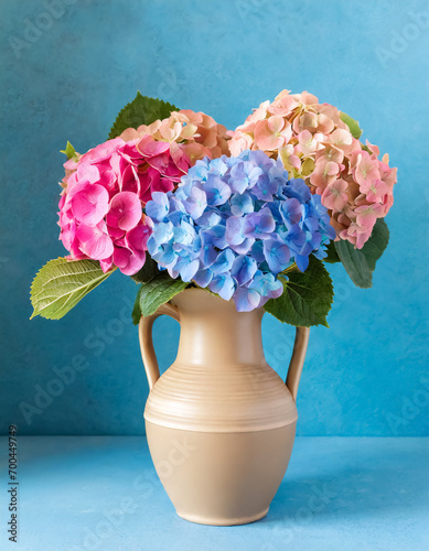 Hydrangea floral background with copy space for text. Mother's Day and Woman's Day greeting card.