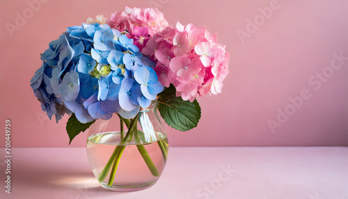 Hydrangea floral background with copy space for text. Mother's Day and Woman's Day greeting card.
