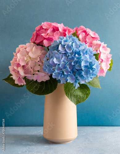 Hydrangea floral background with copy space for text. Mother's Day and Woman's Day greeting card.