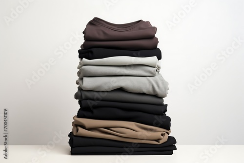 Generative AI : stack of clean baby clothes with a pattern on grey background