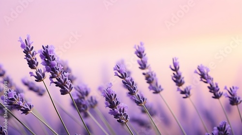 Generative AI : Lavender flower field, Blooming Violet fragrant lavender flowers.