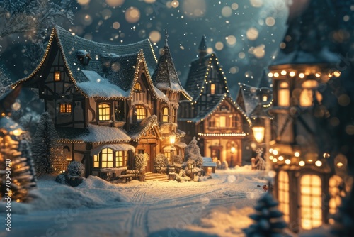 Fototapeta Naklejka Na Ścianę i Meble -  A captivating image of a small town illuminated by a multitude of lights. Perfect for showcasing the vibrant nightlife or creating a cozy atmosphere.