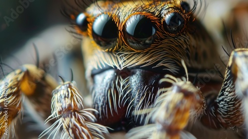 A detailed view of a spider's face. Perfect for educational materials or nature publications