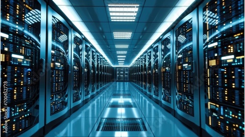 A server room, High Availability, Folder, technology, Software, Service, Network, Computer, Server. Generative AI.