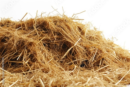 A pile of hay sitting on top of a white surface. Can be used to depict farm life or agricultural themes