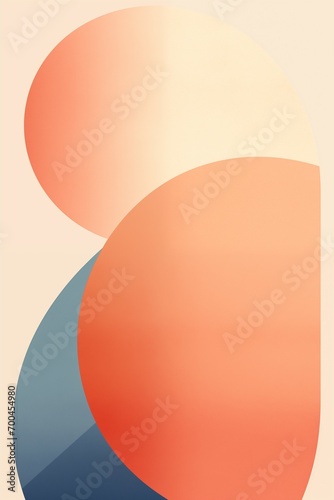 an abstract art piece made of a beige background with geometric shapes, in the style of vibrant color gradients, rounded forms, light indigo and orange