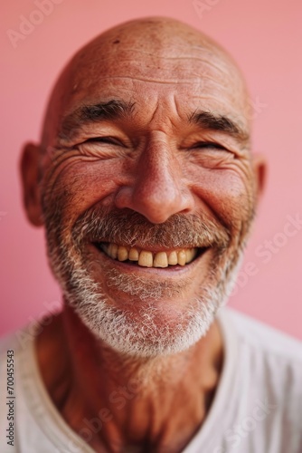 An older man with a white beard smiles at the camera. Suitable for various purposes
