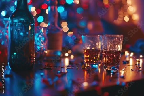 Two glasses of alcohol sitting on a table. Suitable for bar or restaurant promotions