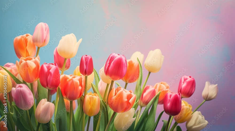 Colorful tulips and copy space
