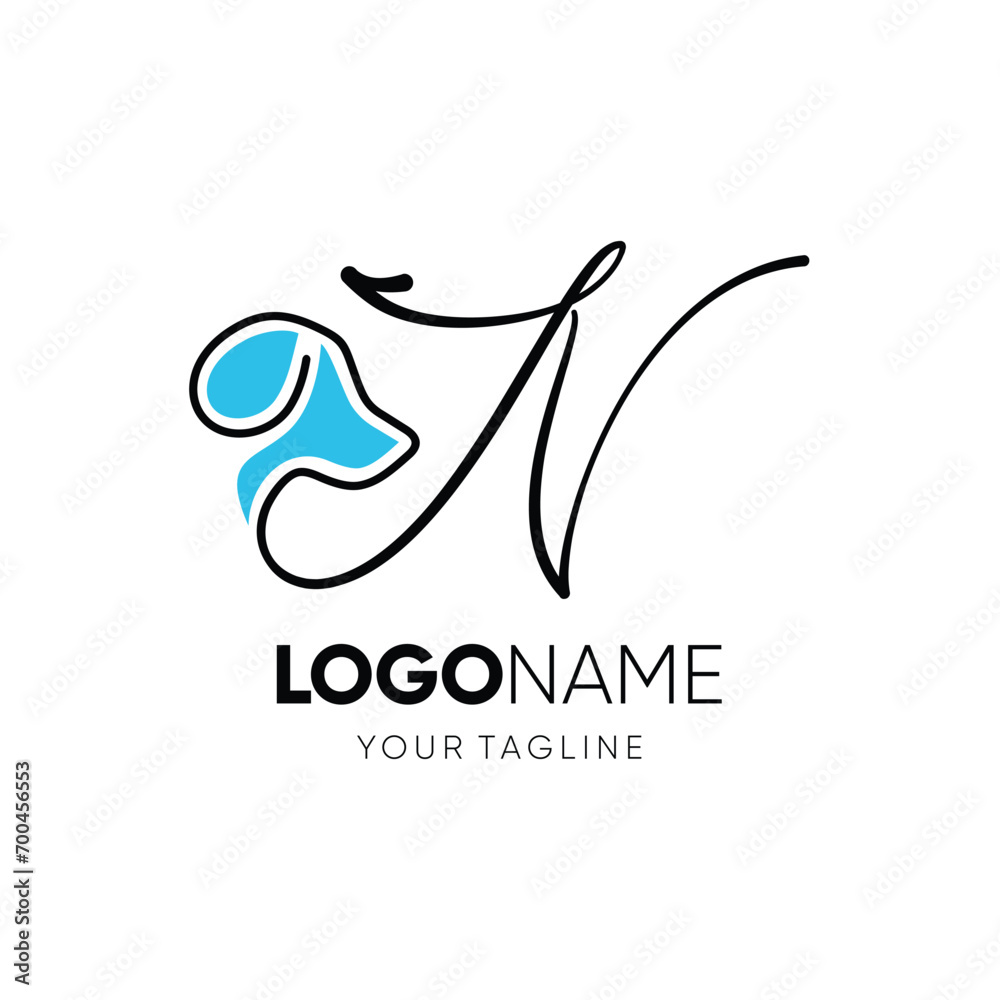 Letter Script N Dog Logo Design Vector Icon Graphic Emblem Illustration Letter Script N Dog Logo Design Vector Icon Graphic Emblem Illustration