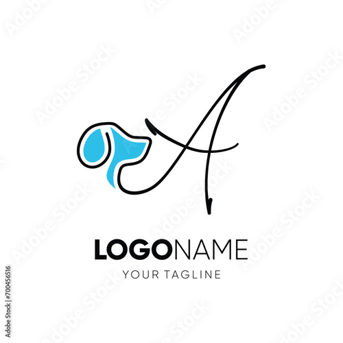 Letter Script A Dog Logo Design Vector Icon Graphic Emblem Illustration 