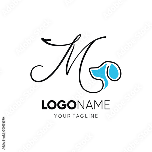 Letter Script M Dog Logo Design Vector Icon Graphic Emblem Illustration 
