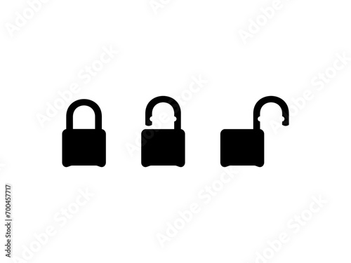 Set of the Closed and Open Padlock Silhouette, Flat Style, can use for Art Illustration, Pictogram, Logo Gram, Website or Graphic Design Element. Vector Illustration 