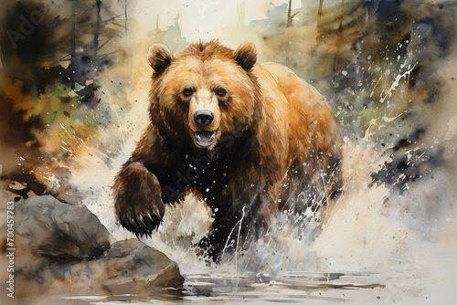Watercolor painting of a brown bear. © Gun
