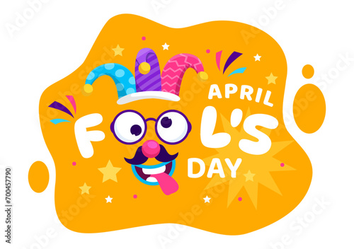 Happy April Fools Day Celebration Illustration Wearing a Jester Hat and a Box Containing Surprises to Surprise People in Flat Cartoon Holiday