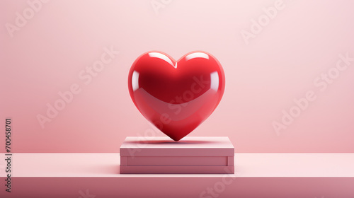 Red heart with satin bow. Symbol of love and Valentine's day. Generative AI photo