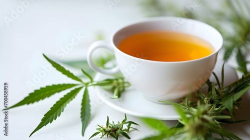 Beruhigender Genuss: Cannabis-Tee dampfend in der Tasse