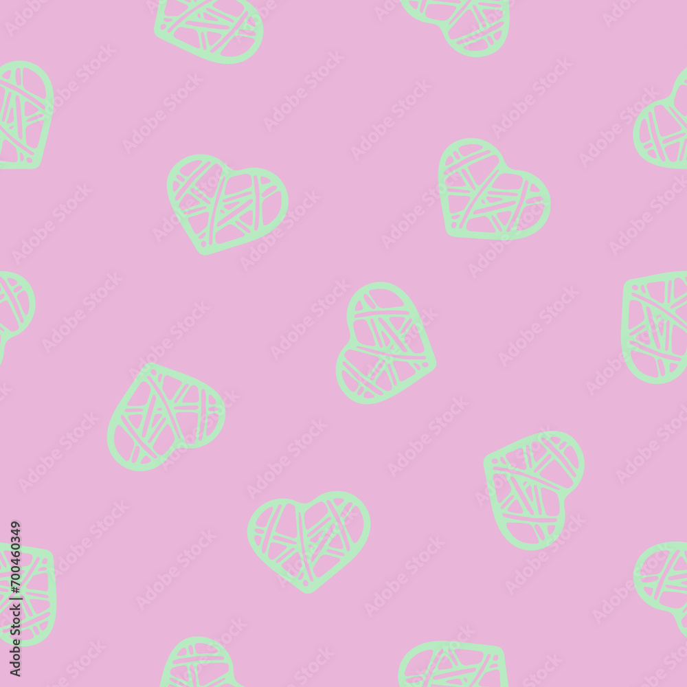 Hand Drawn Seamless Patterns with Hearts in Doodle Style. Hand Drawn Seamless Patterns with Hearts in Doodle Style.