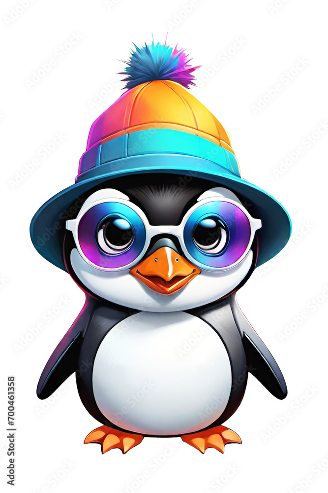 Naklejka premium Cute penguin wearing winter hat and scarf illustration on transparent background 