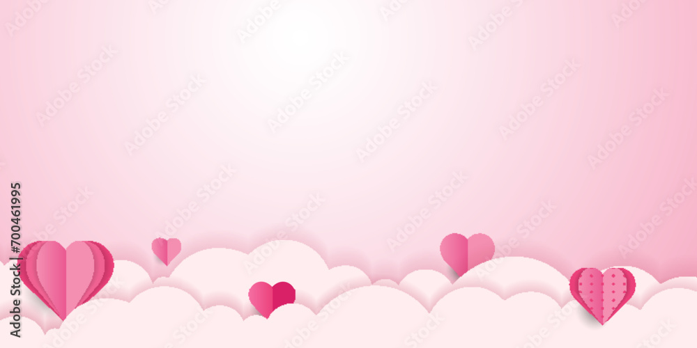 Romantic background with realistic design elements, Valentine's day banner background. Happy Valentine's Day banners, paper art style.