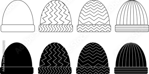 outline silhouette wool beani cap icon set