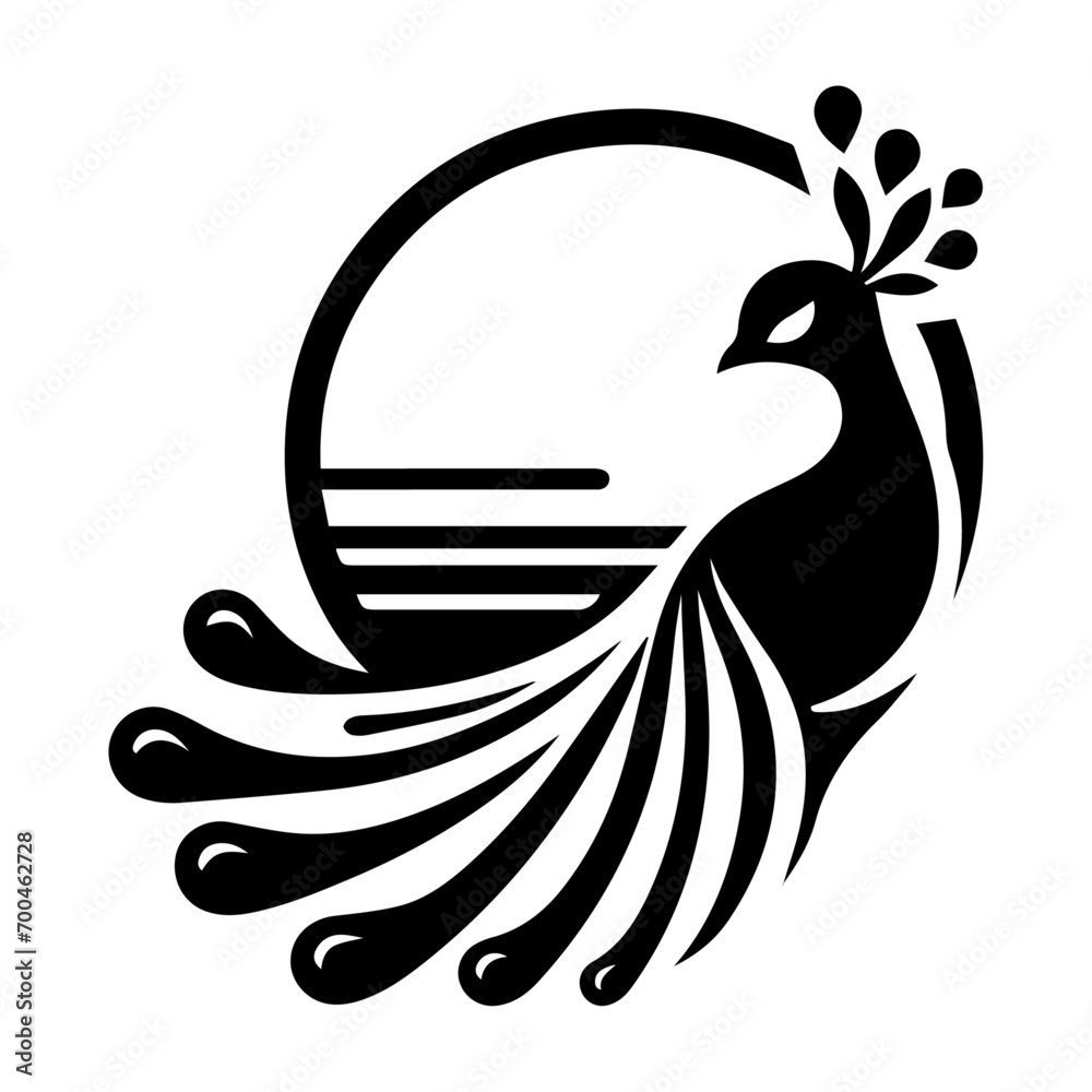 Obraz premium minimal peacock bird vector silhouette, black color silhouette, white background