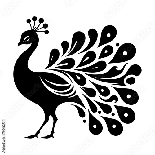 minimal peacock bird vector silhouette, black color silhouette, white background