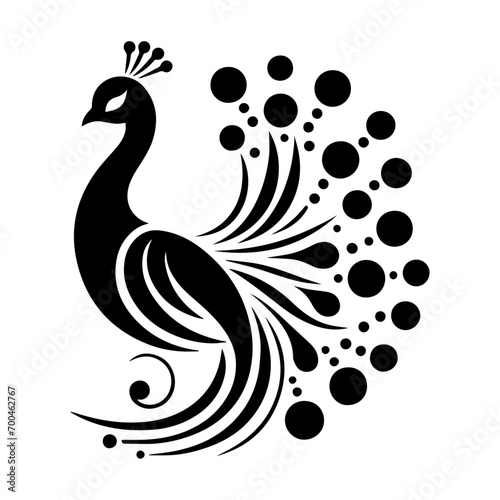 minimal peacock bird vector silhouette, black color silhouette, white background