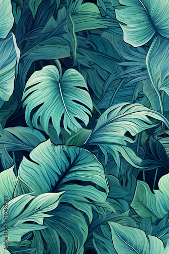 green leaves nature background  closeup leaves texture  tropical leaves  seamless pattern