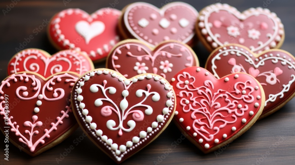 Sweetheart's delight: heart-shaped valentine's day cookies with festive decorations Sweetheart's delight: heart-shaped valentine's day cookies with festive decorations