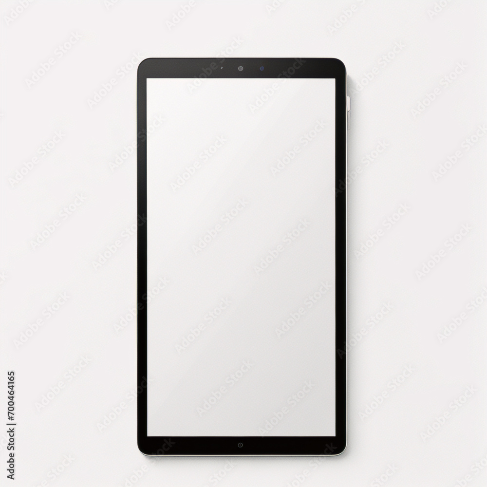 Moderner schwarzer Tablet-Computer mit leerem horizontalen Bildschirm isoliert auf weißem Hintergrund. Moderner schwarzer Tablet-Computer mit leerem horizontalen Bildschirm isoliert auf weißem Hintergrund.
